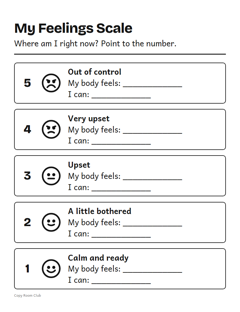 Example of the 5 Point Feelings Scale Printable printable