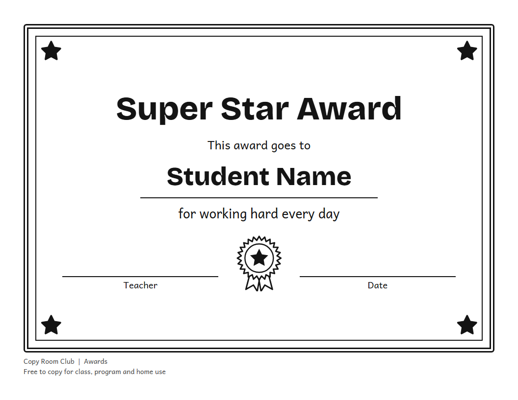 Example of the Free Printable Award Certificates for Students printable