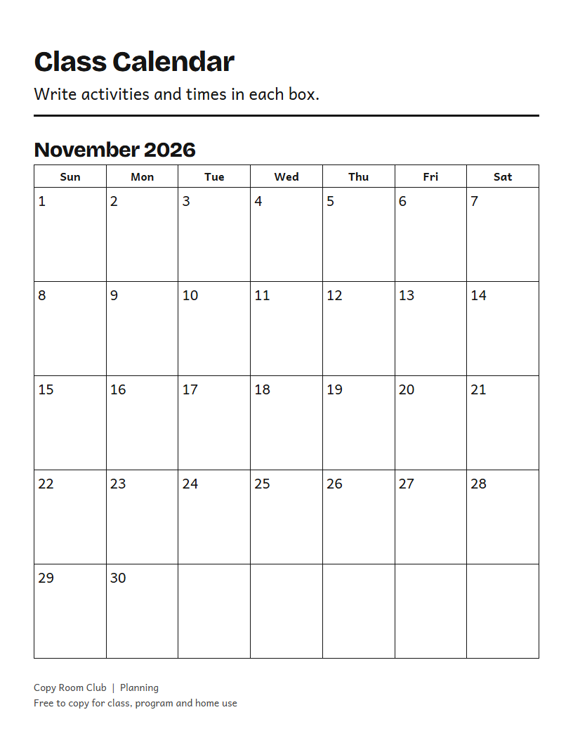 Example of the Blank Monthly Calendar (Printable) printable