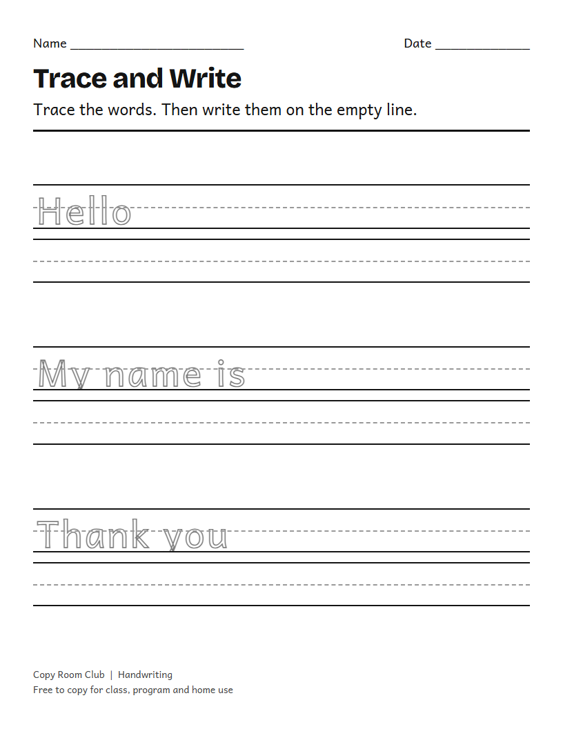 Example of the Tracing Worksheet Maker printable