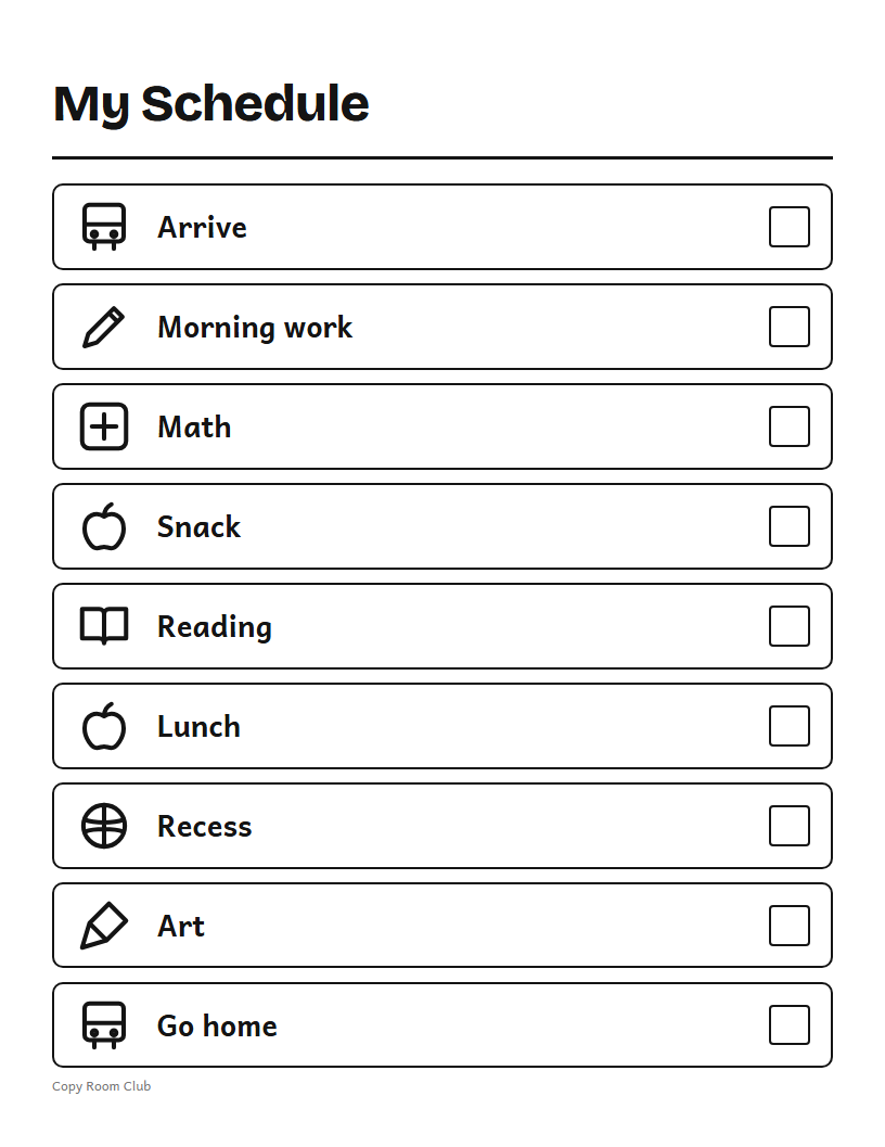 Example of the Visual Schedule Maker (Printable) printable