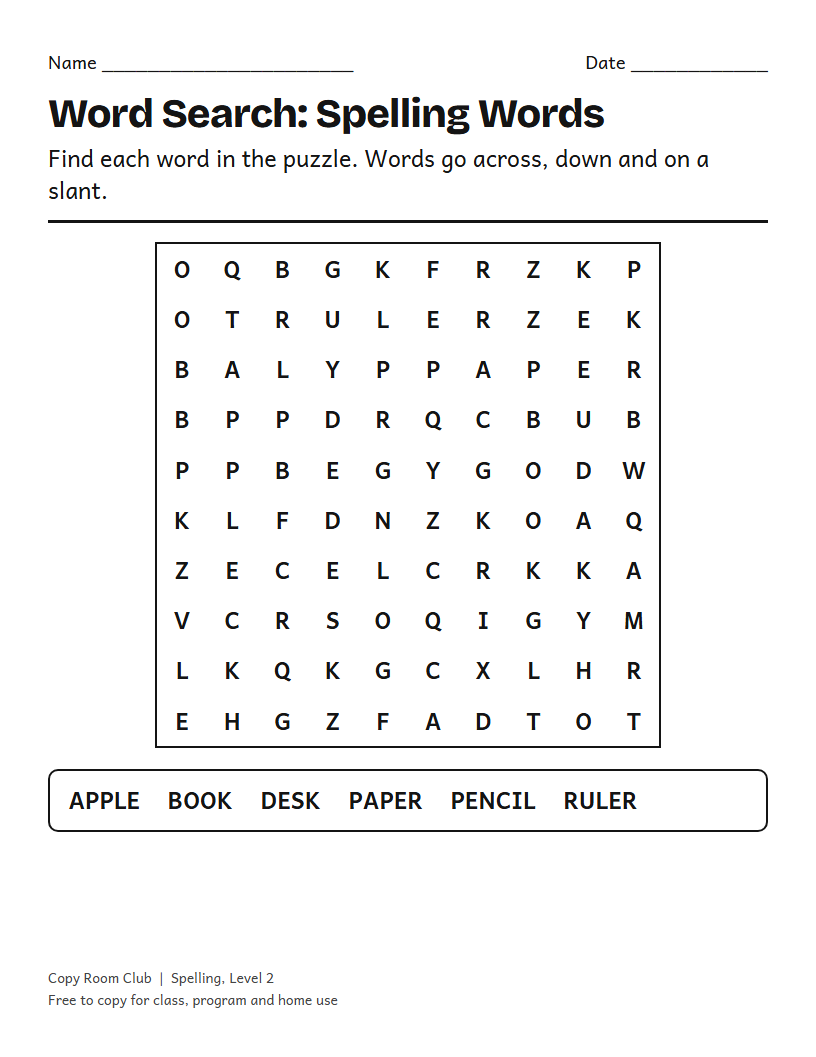 Example of the Word Search Maker (Free, Printable) printable, Level 2